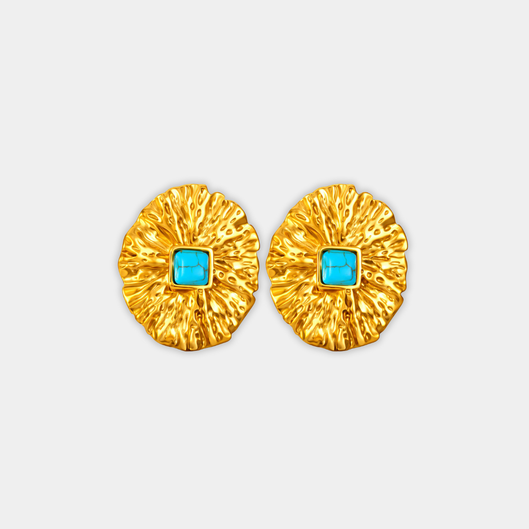 Gold Stud Earrings Eithne with Turquoise
