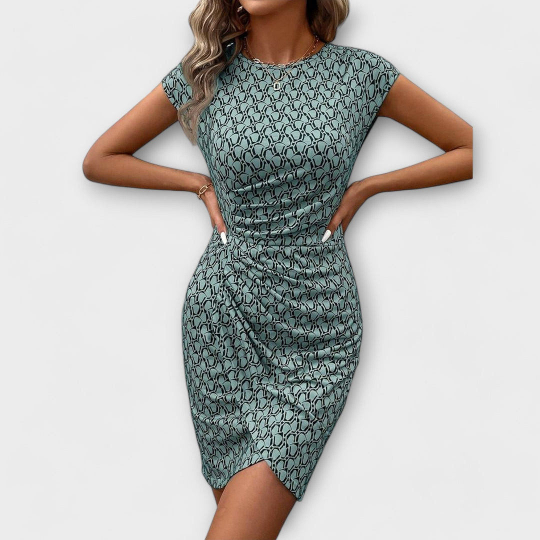 Emma - Weisses kurzärmeliges Kleid mit Tulpenmuster