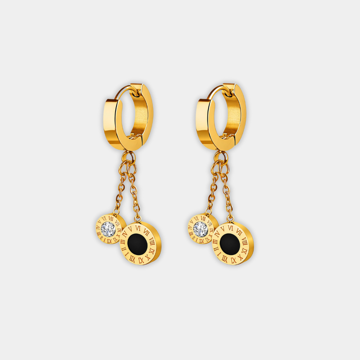 Gold Drop Earrings Aoife with Roman Numerals & Zirconia