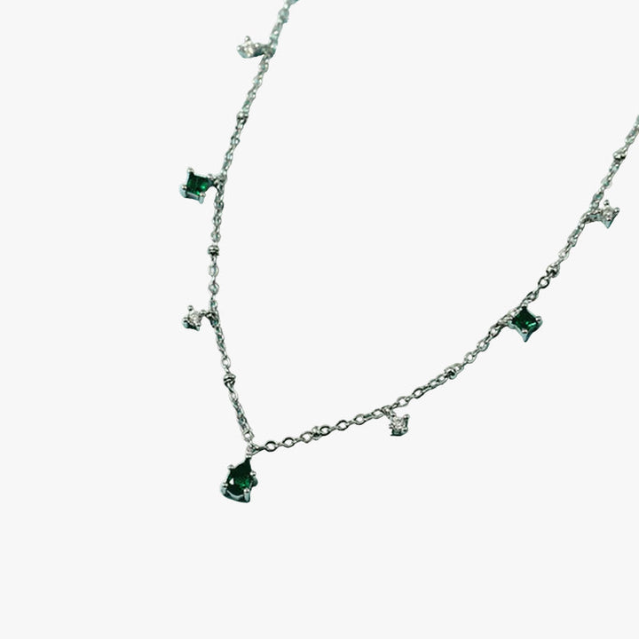 Silver Station Necklace Saoirse with Emerald