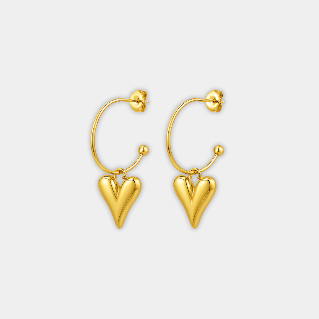 Gold Hoop Earrings Aisling with Heart