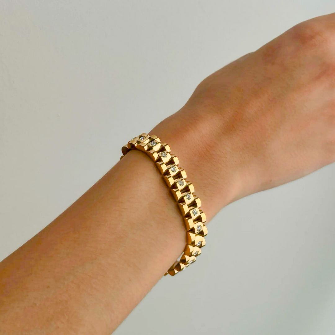Gold Link Bracelet Aoife with Crystals