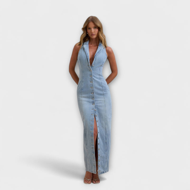 Lacey - Blaues Denim-Maxikleid