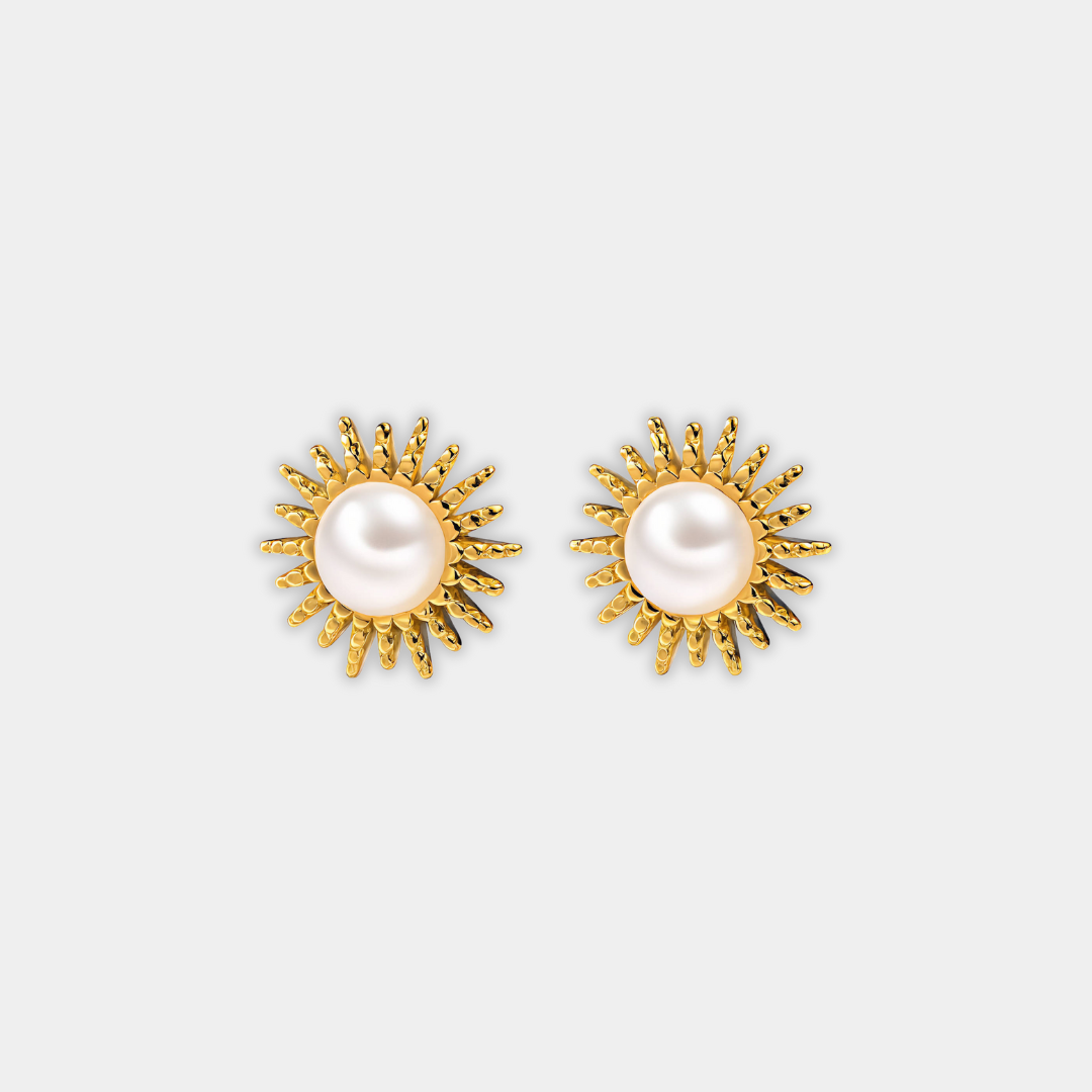 Gold Pearl Sunburst Stud Earrings Sinéad
