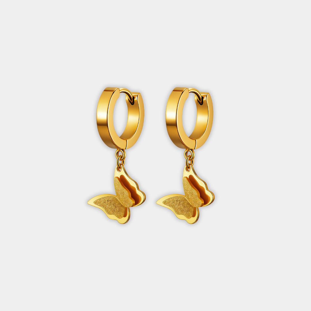 Gold Huggie Earrings Niamh with Butterfly