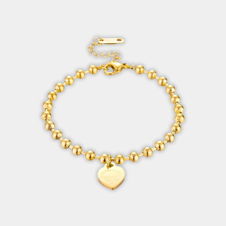 Gold Beaded Bracelet Sadhbh with Heart Charm