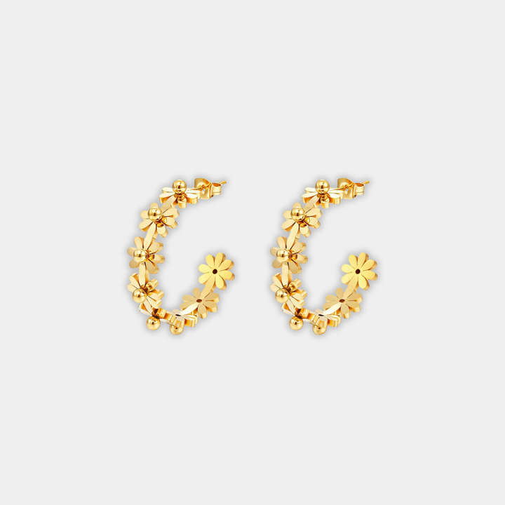 Gold Hoop Earrings Aoibhinn with Daisy Flowers