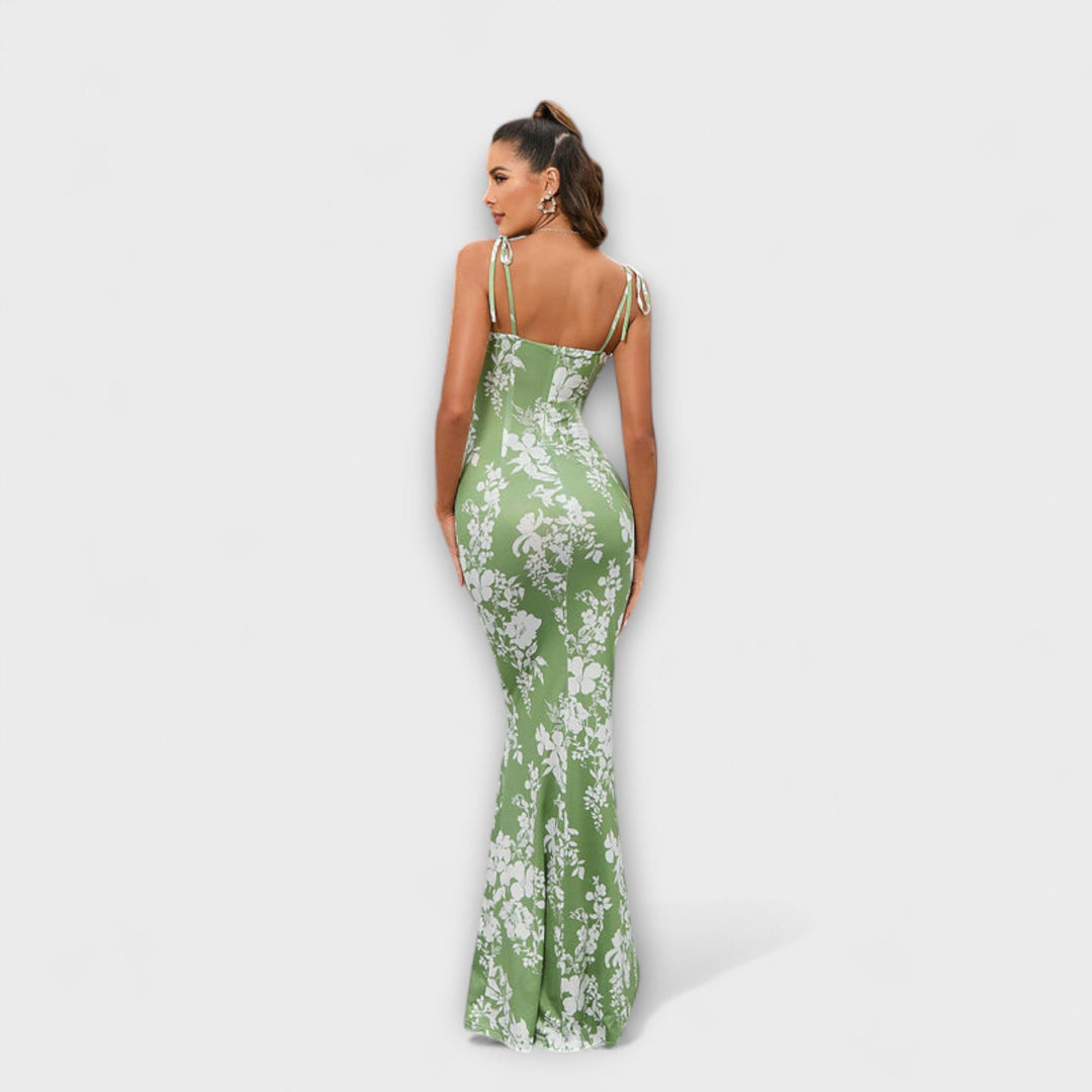 Thalia - Dunkelgrünes Maxikleid mit Blütenmuster