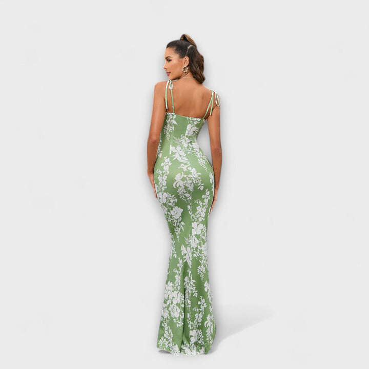 Thalia - Dunkelgrünes Maxikleid mit Blütenmuster