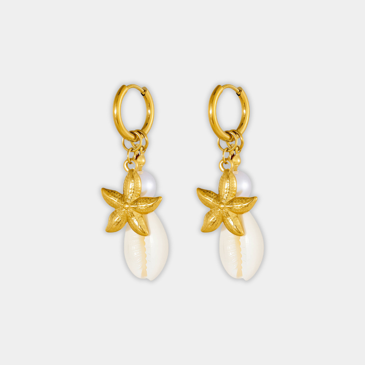 Gold Drop Earrings Sadhbh with Starfish & Shell