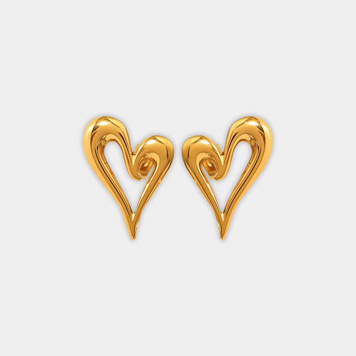 Gold Stud Earrings Muirne with Heart