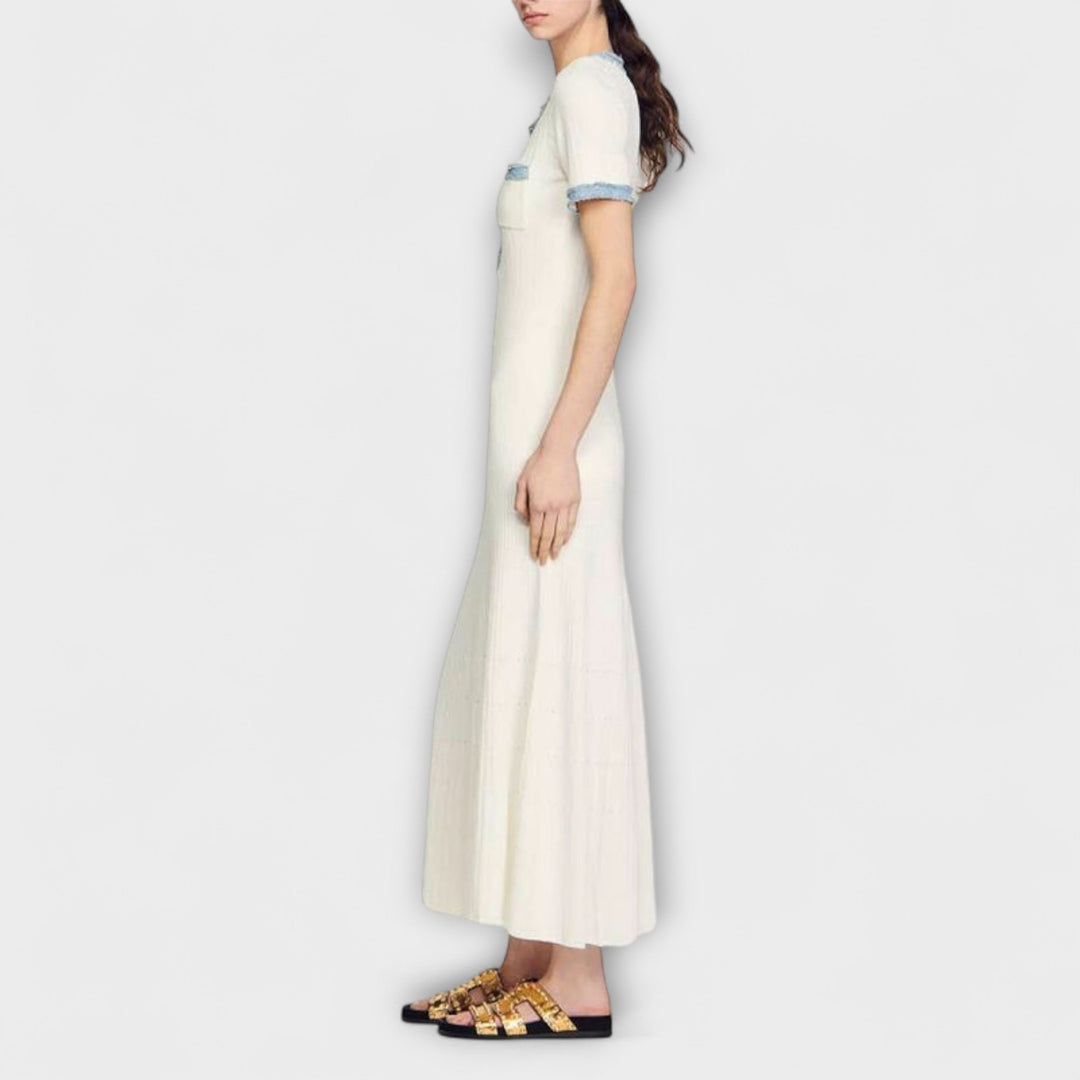 Alecia - Weisses strukturiertes Maxikleid