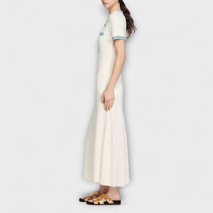 Alecia - Weisses strukturiertes Maxikleid