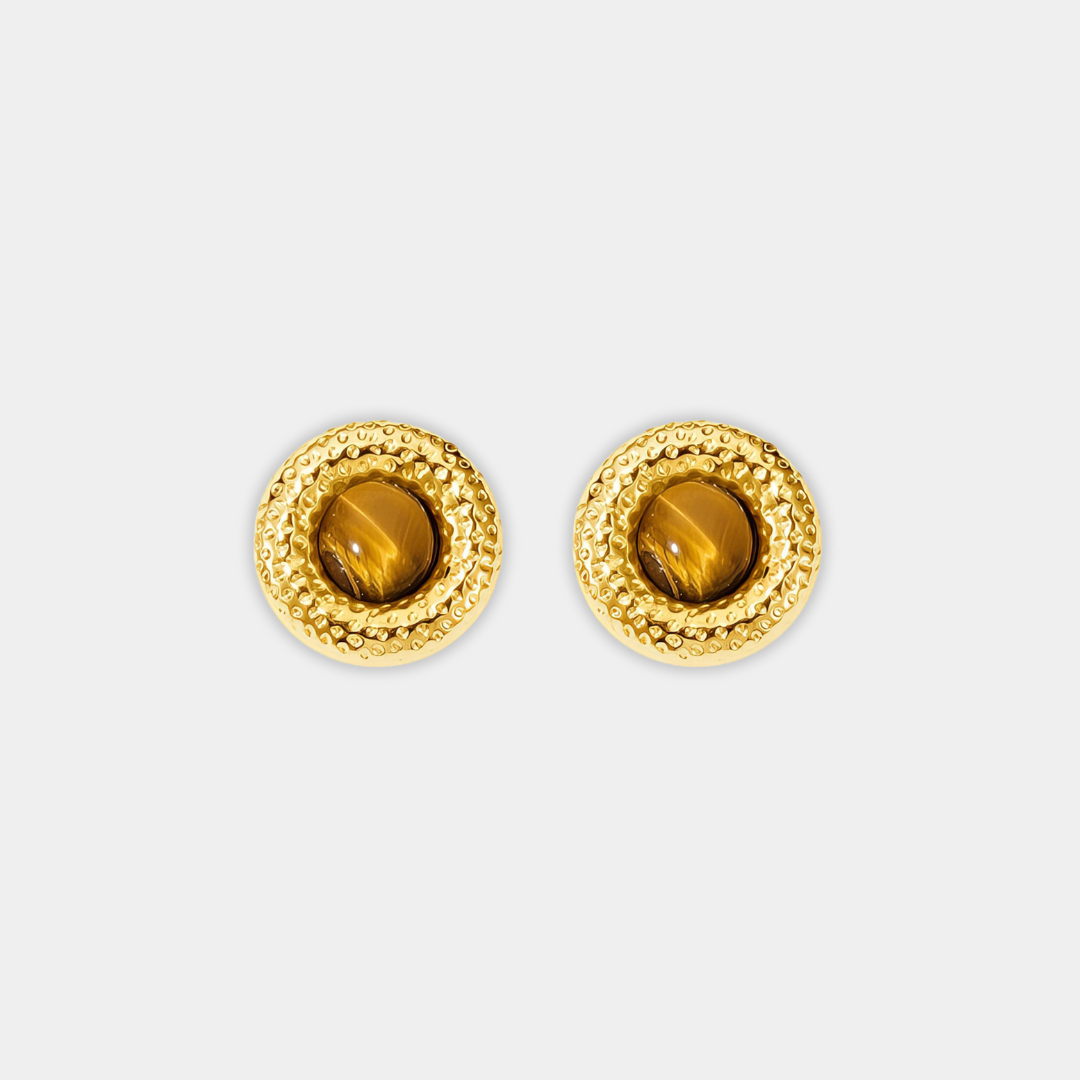 Gold Stud Earrings Saoirse with Tiger's Eye