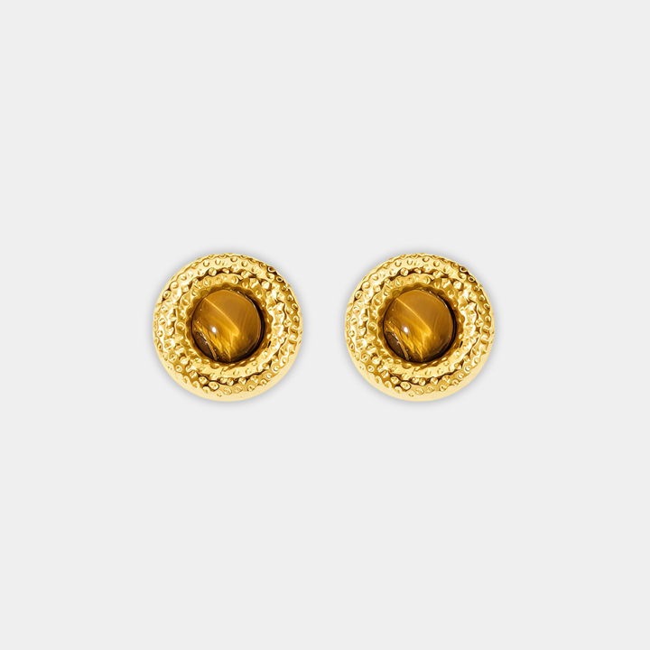 Gold Stud Earrings Saoirse with Tiger's Eye