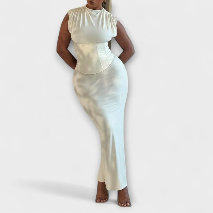 Vesper - Cremefarbenes Strapless-Korsett-Maxikleid