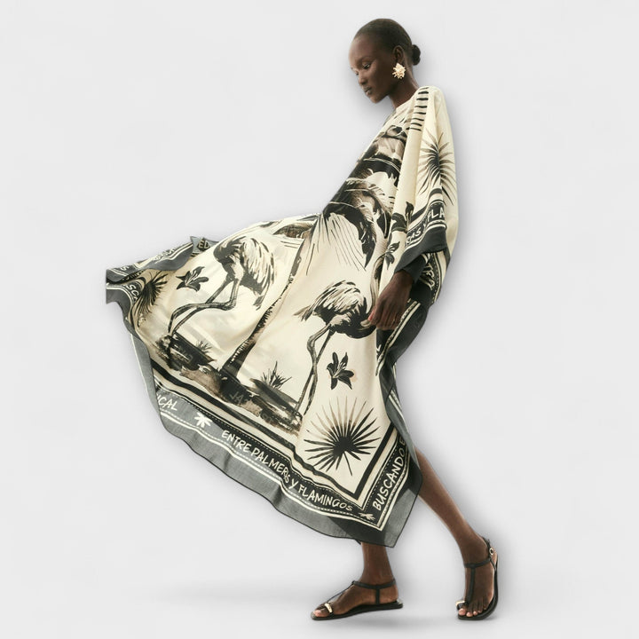 Melissa - Cremefarbenes Kaftan-Maxikleid mit Print