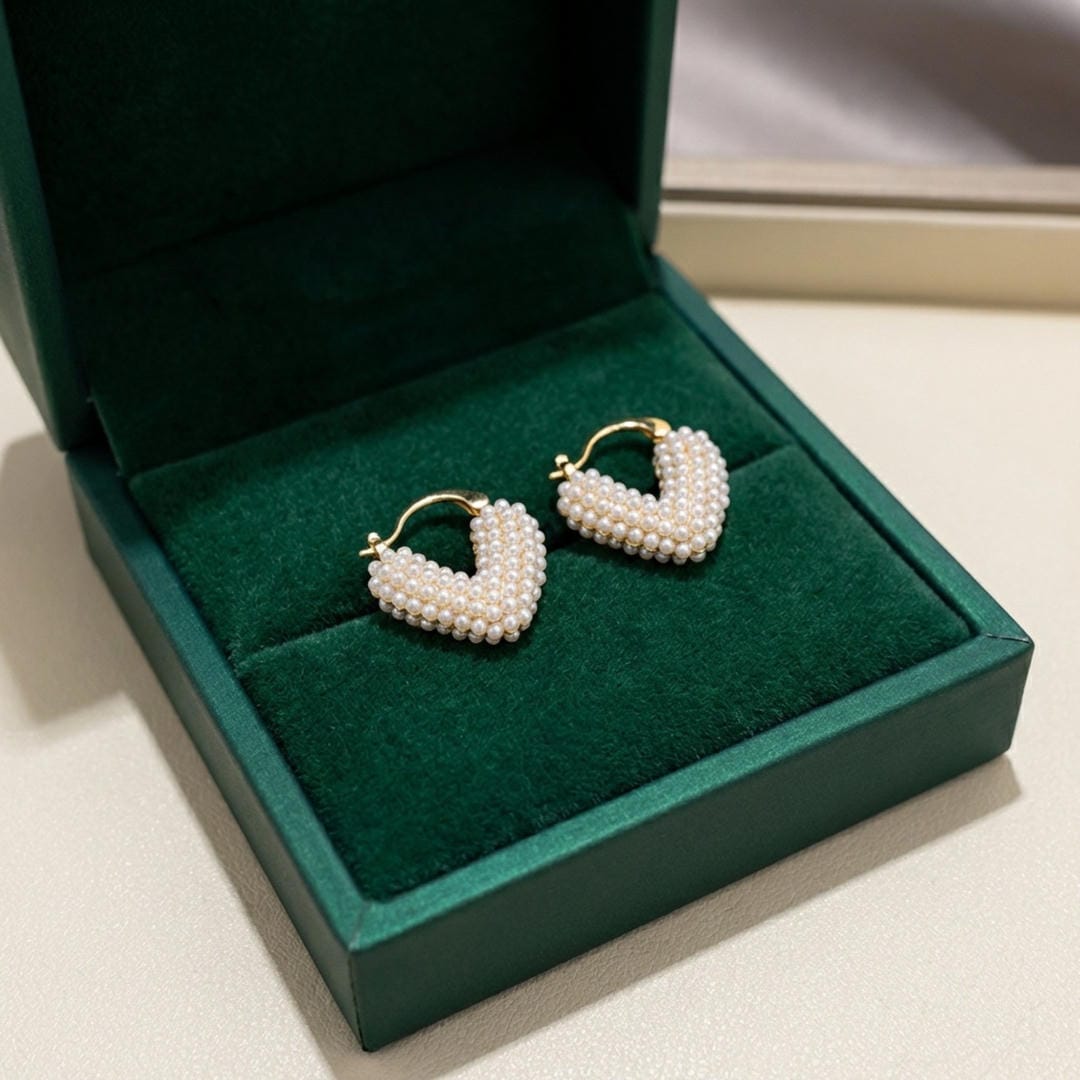 Gold Hoop Earrings Fionnuala with Pearl Heart