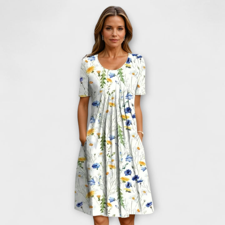 Candice - Weisses Kleid mit Streublumen