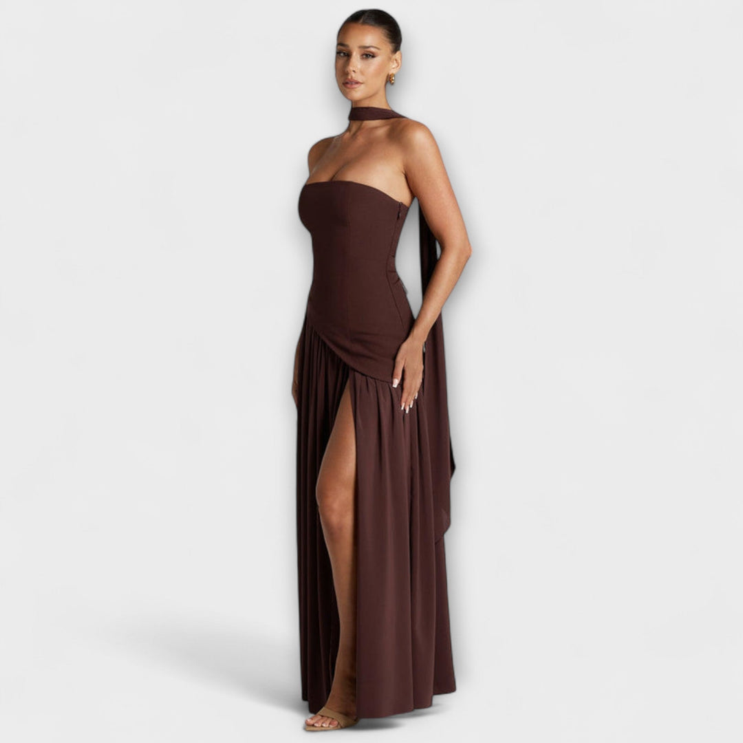 Tessa - Gelbes Maxikleid mit Schlitz