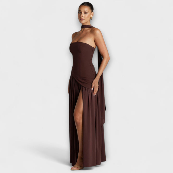 Tessa - Gelbes Maxikleid mit Schlitz