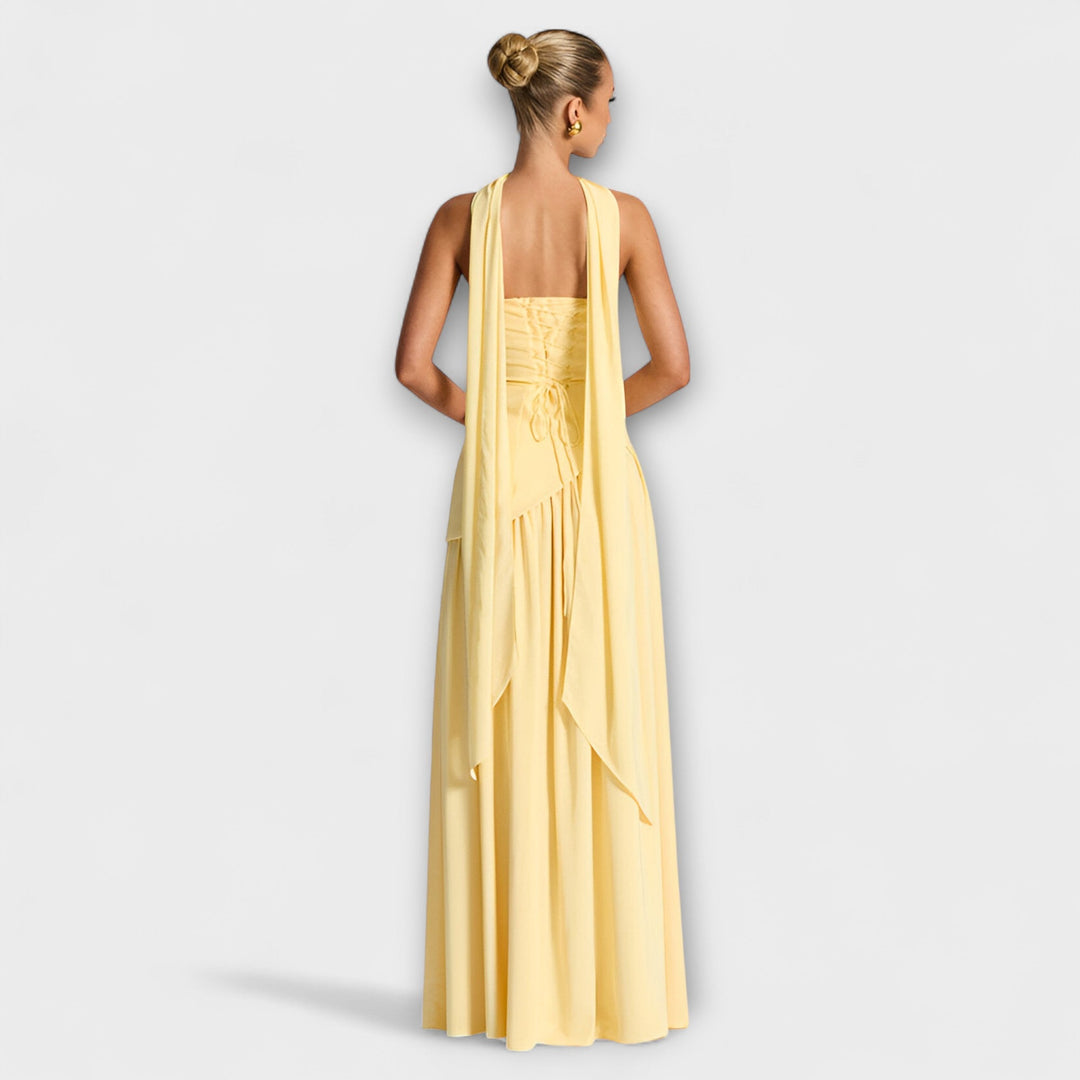 Ada - Gelbes elegantes Maxikleid mit Schlitz