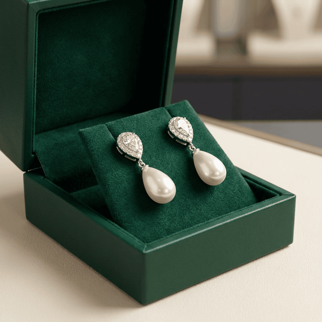 Silver Drop Earrings Saoirse with Pearl and Crystal