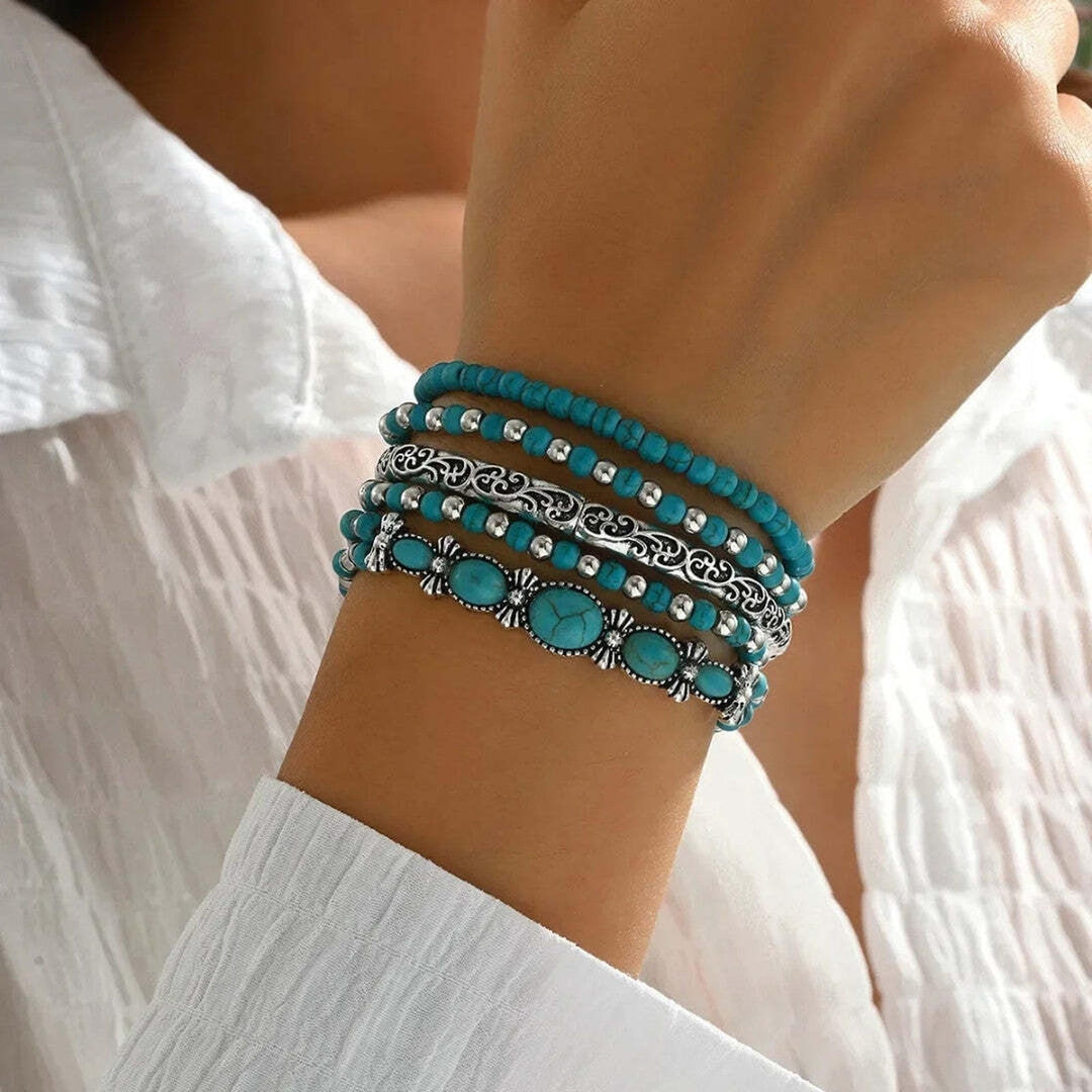 Silver Beaded Bracelet Saoirse with Turquoise
