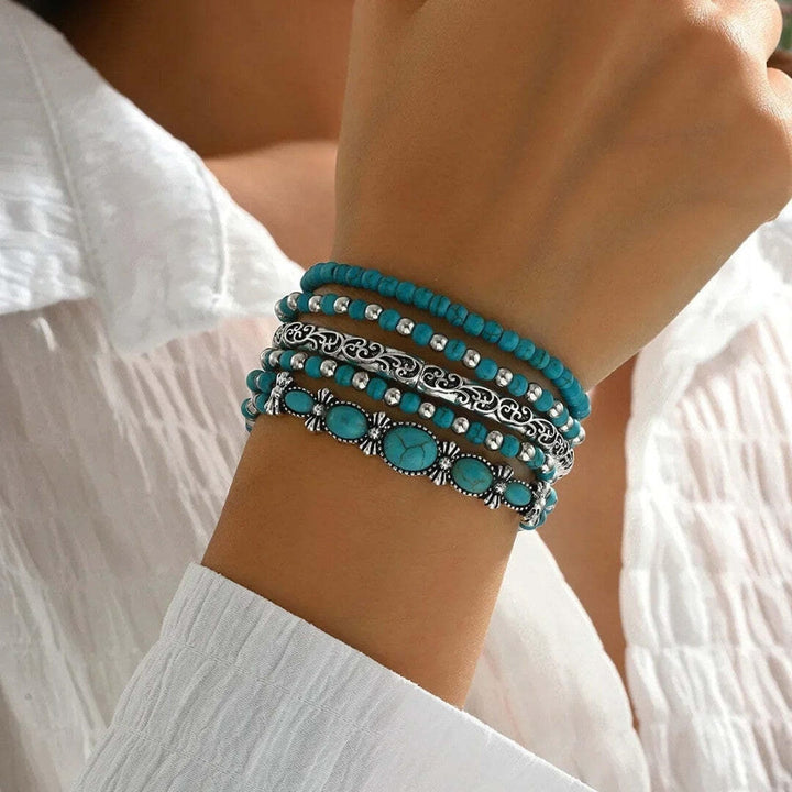 Silver Beaded Bracelet Saoirse with Turquoise