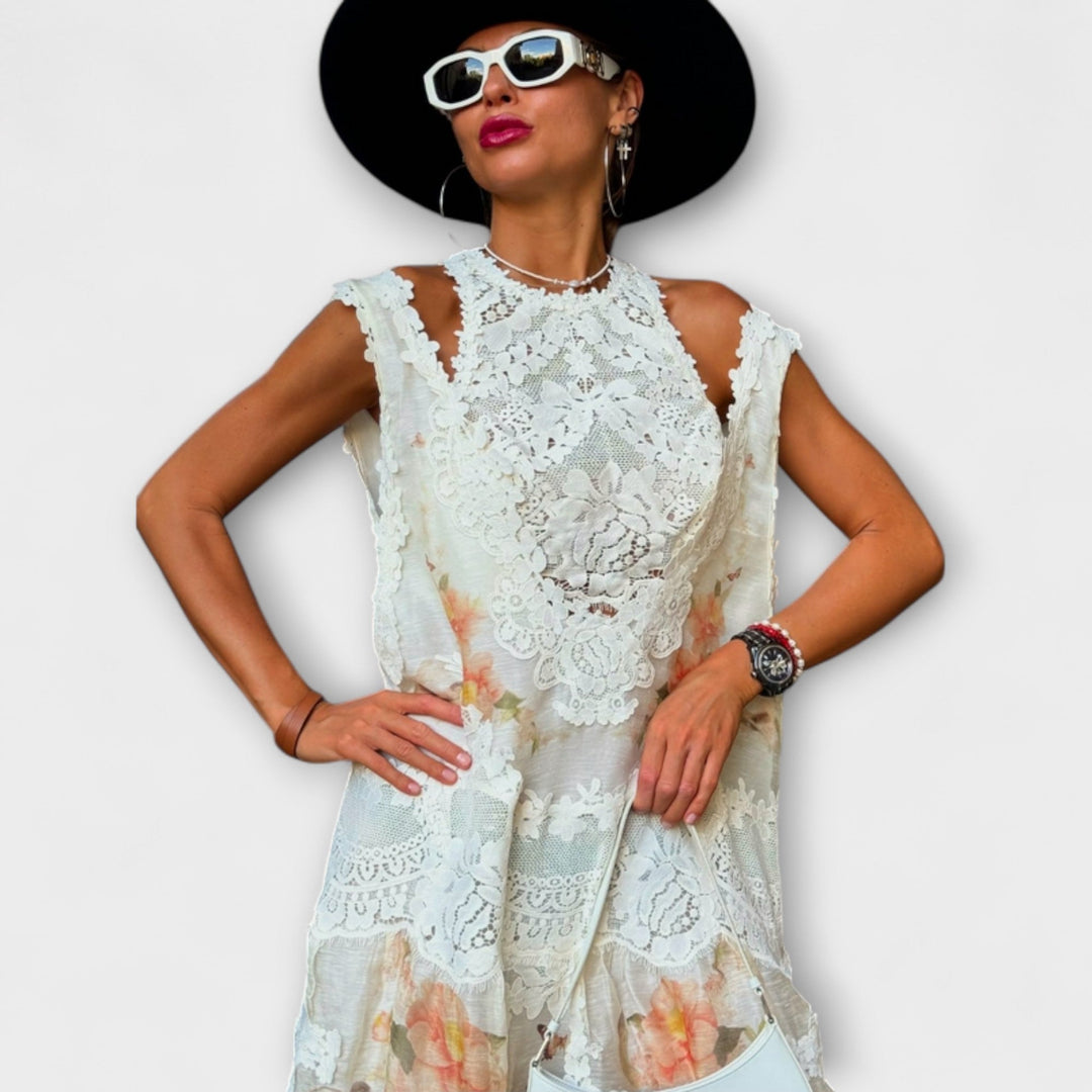 Lottie - Cremefarbenes Spitzen-Maxikleid