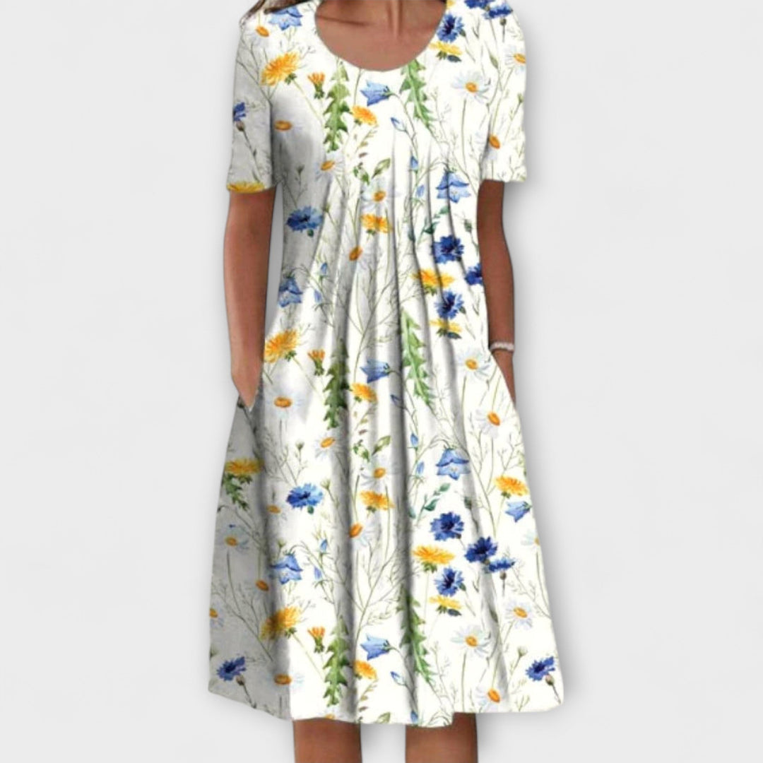 Emelie - Weisses Schichtkleid mit Blütenmuster