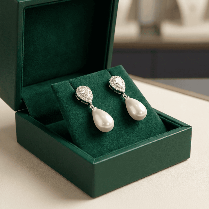 Silver Drop Earrings Eithne with Teardrop Pearl