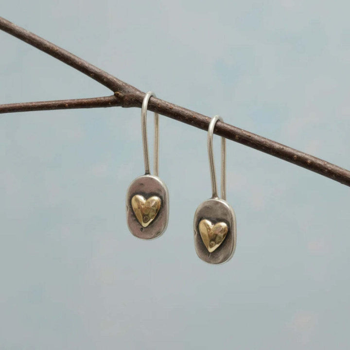 Gold & Silver Drop Earrings Deirdre with Heart Motif
