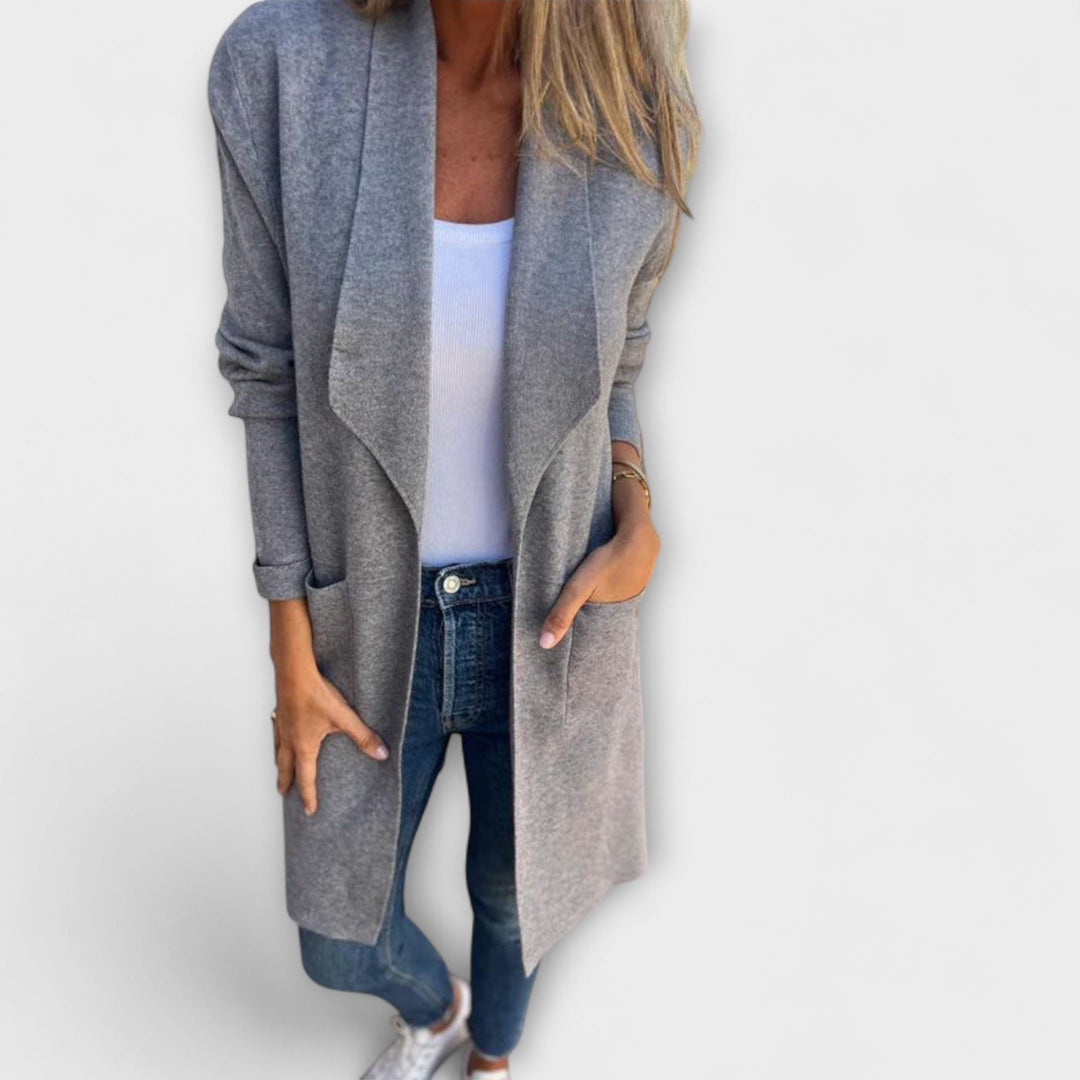 Eliane - Grauer eleganter Longline-Cardigan