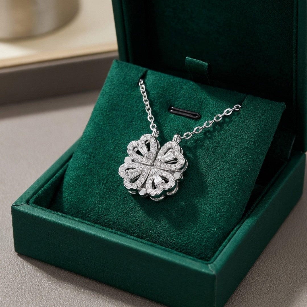 Gold Necklace Síle with Clover and Zirconia