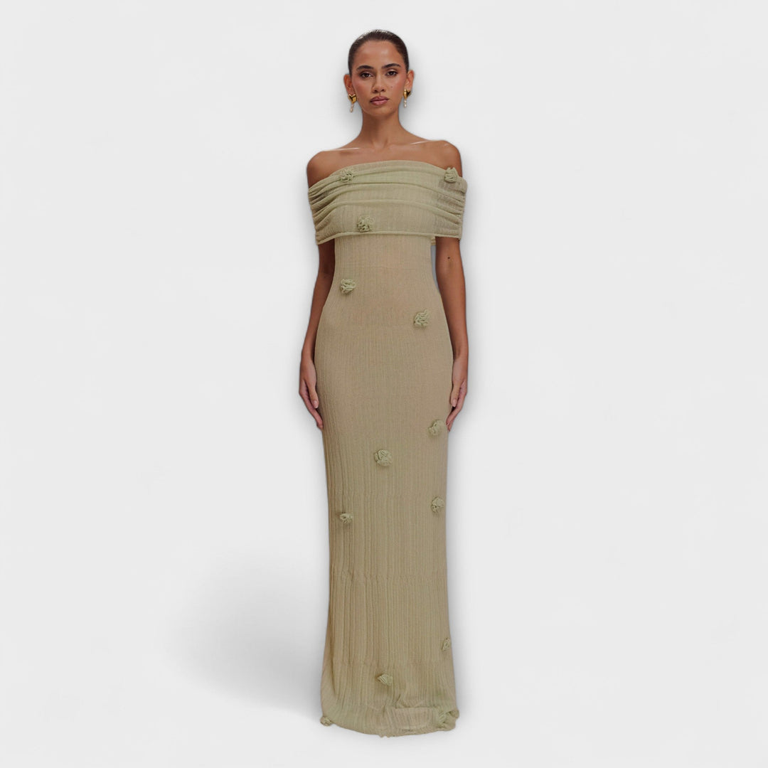 Erica - Olivgrünes Maxikleid mit Drapierung