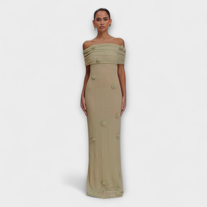 Erica - Olivgrünes Maxikleid mit Drapierung