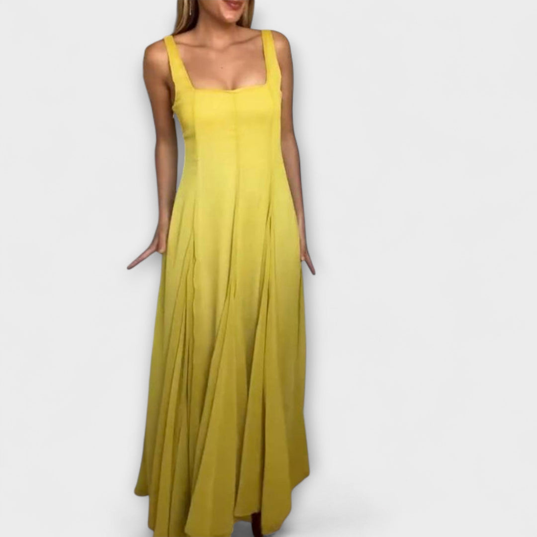 Lilith - Gelbes Maxikleid mit eckigem Ausschnitt