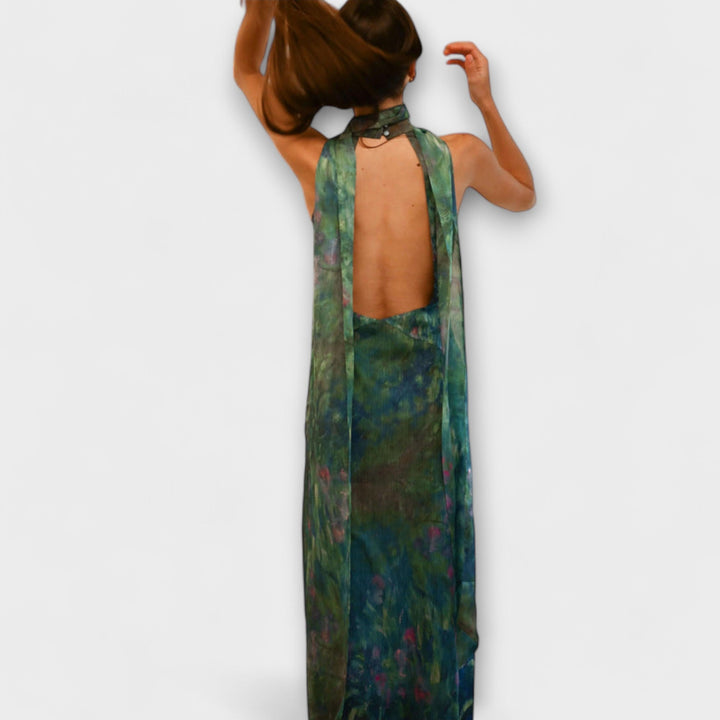 Maisie - Grünes Maxikleid mit Monet-Druck
