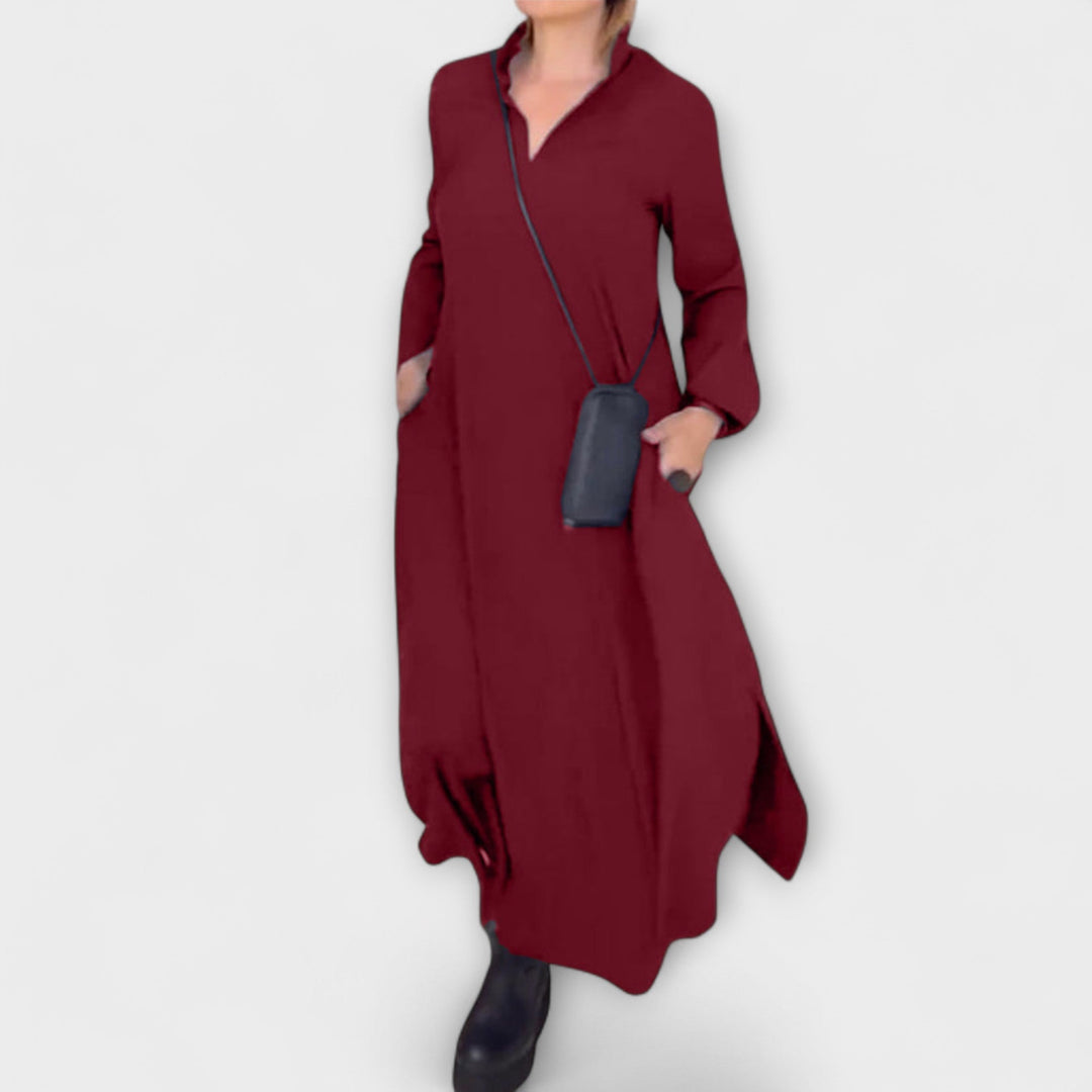 Caroline - Dunkelblaues langes fliessendes Kleid