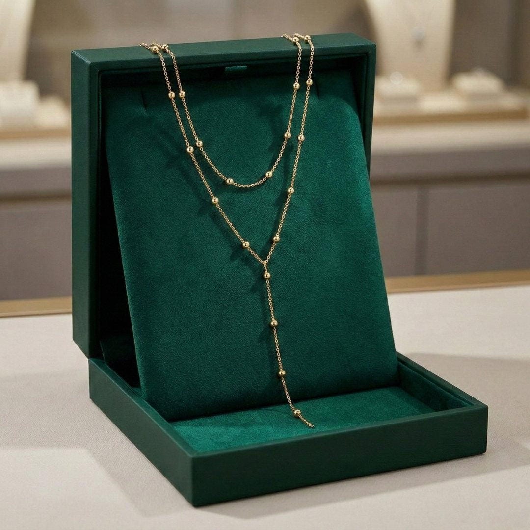 Gold Beaded Necklace Riona with Y-Drop