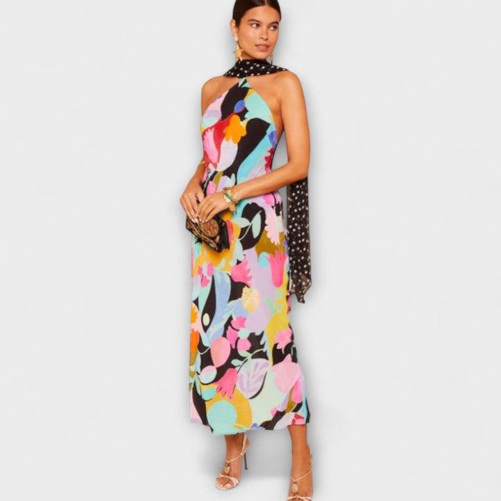 Naomi - Buntes Midikleid mit Tüchermuster