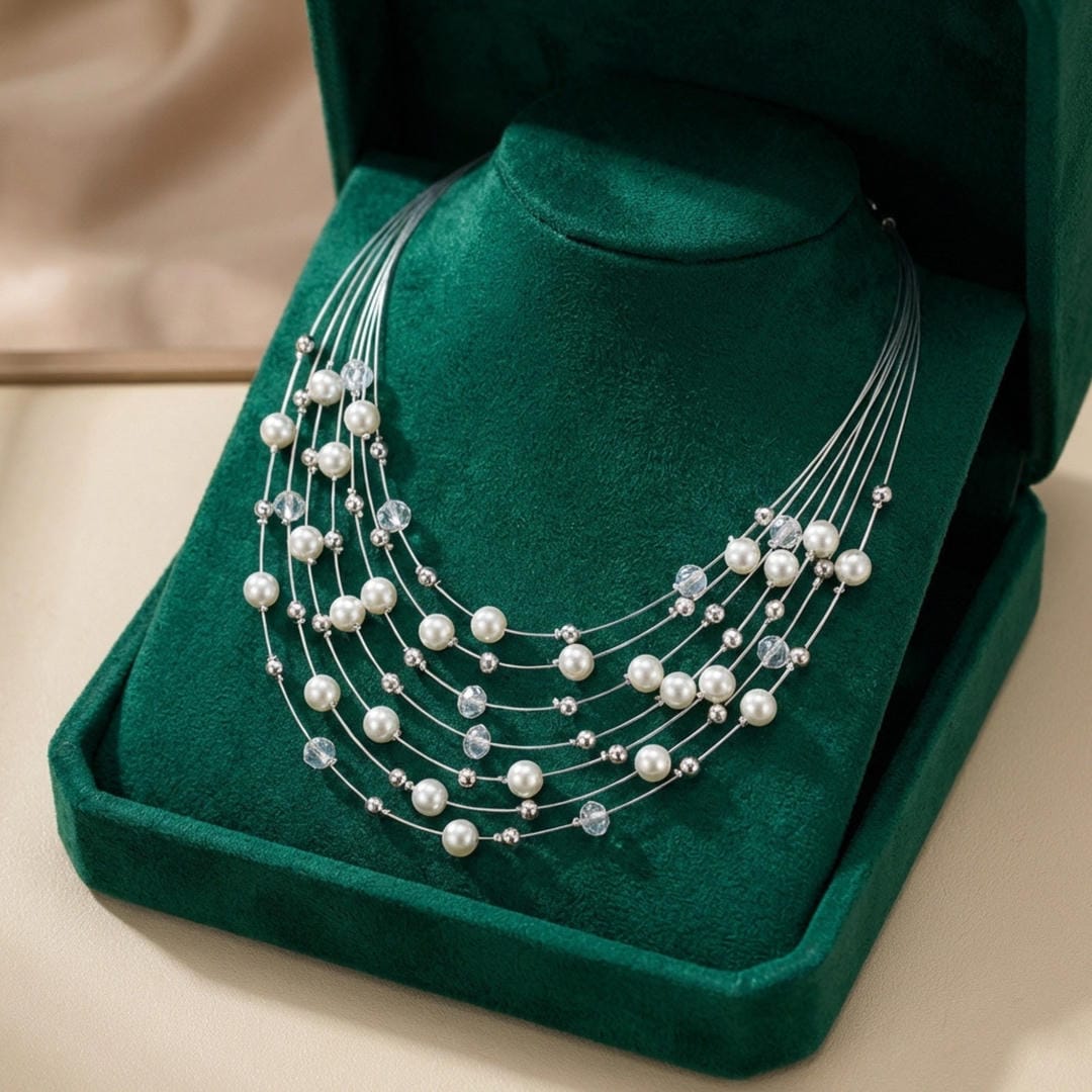 Pearl Beaded Necklace Clifden with Floating Pearls