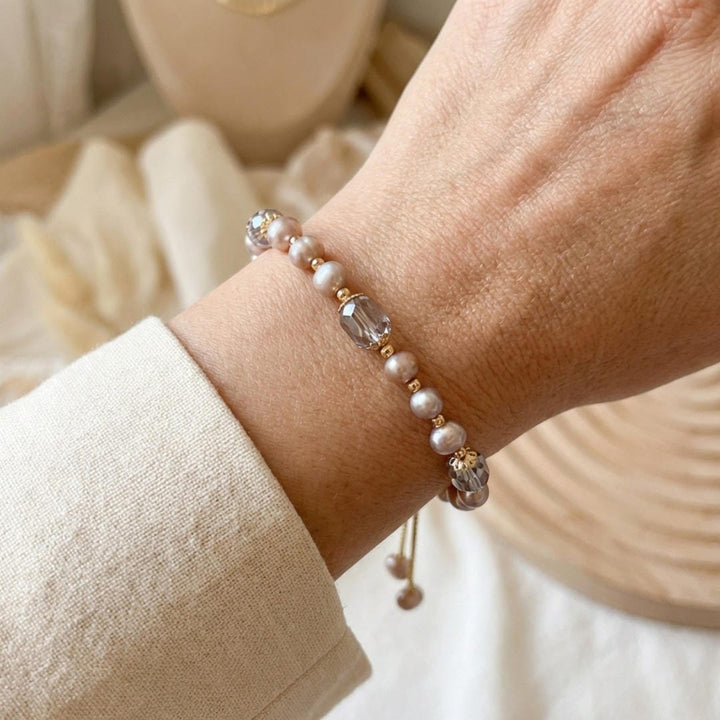 Pink Pearl Beaded Bracelet Aislinn with Crystals