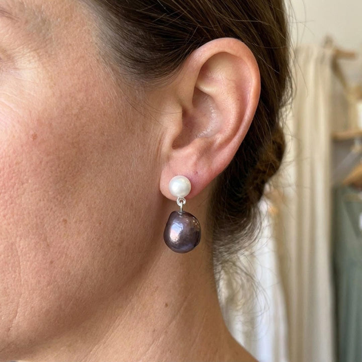 Silver Drop Earrings Róisín with Baroque Pearls
