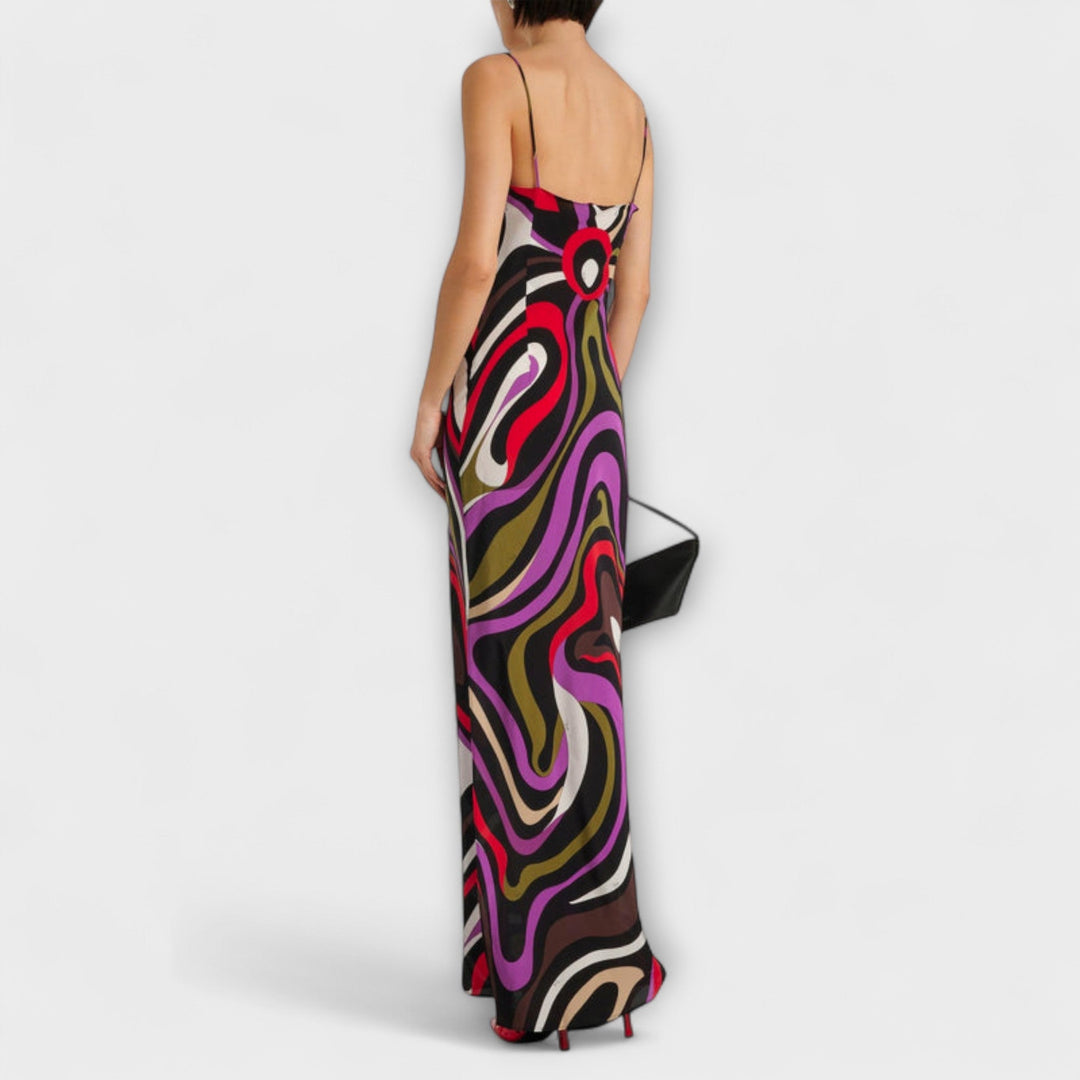 Daphne - Buntes Maxikleid im Marmor-Druck