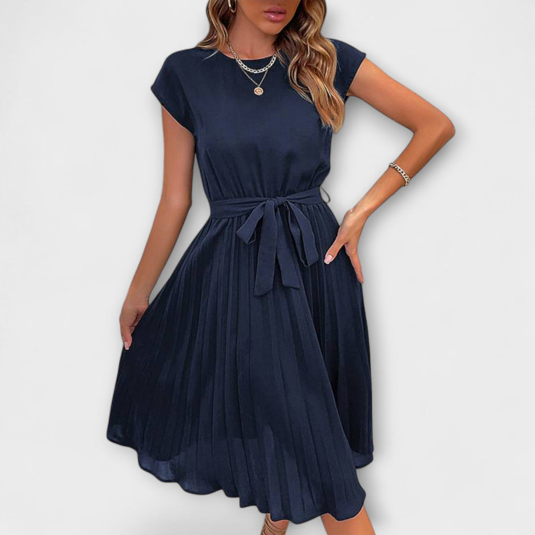 Elegantes dunkelgrünes Midikleid mit Bindegürtel
