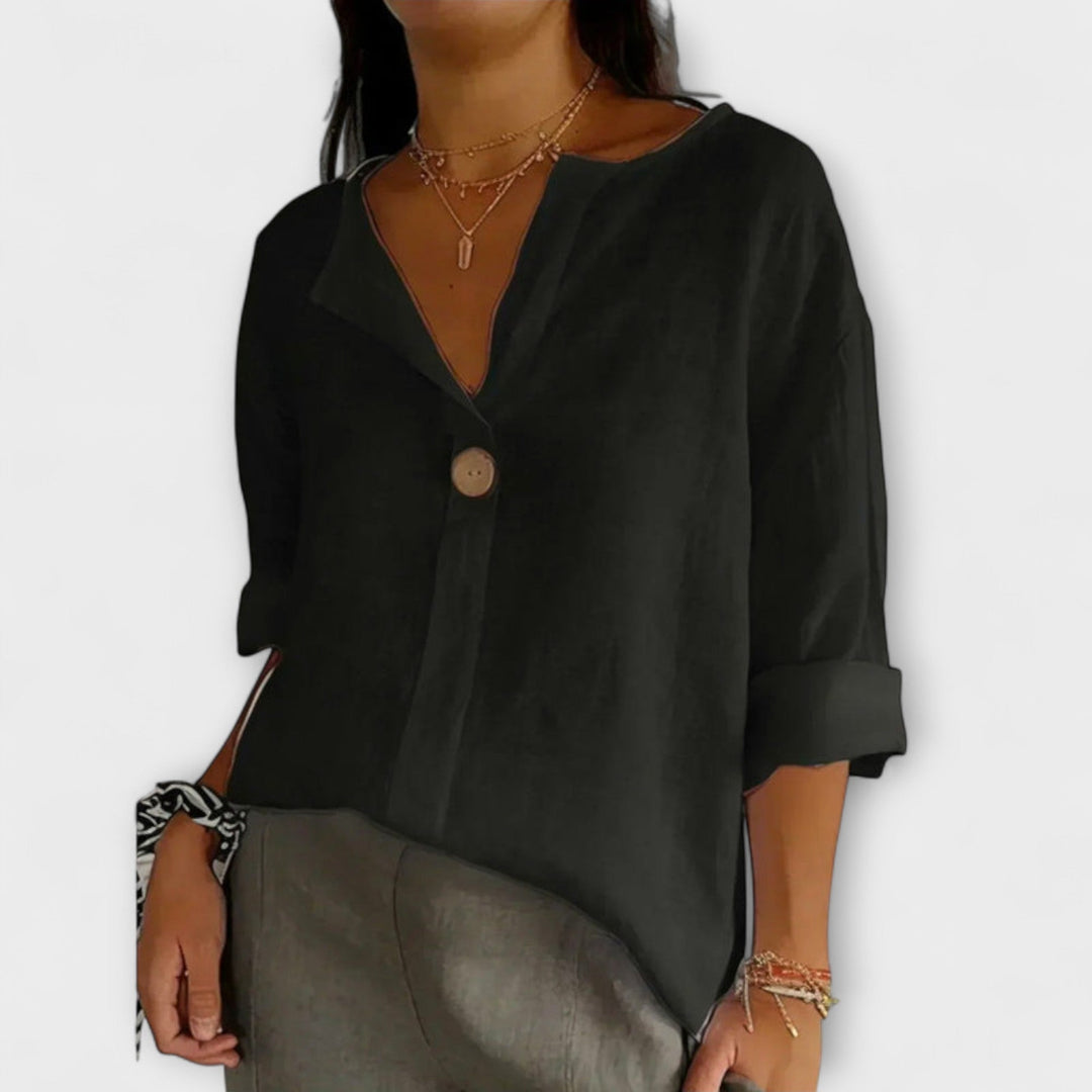 Nicole - Beige elegante Bluse mit V-Ausschnitt