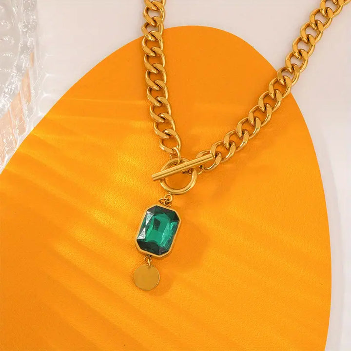Gold Chain Necklace Treasa with Emerald and Coin