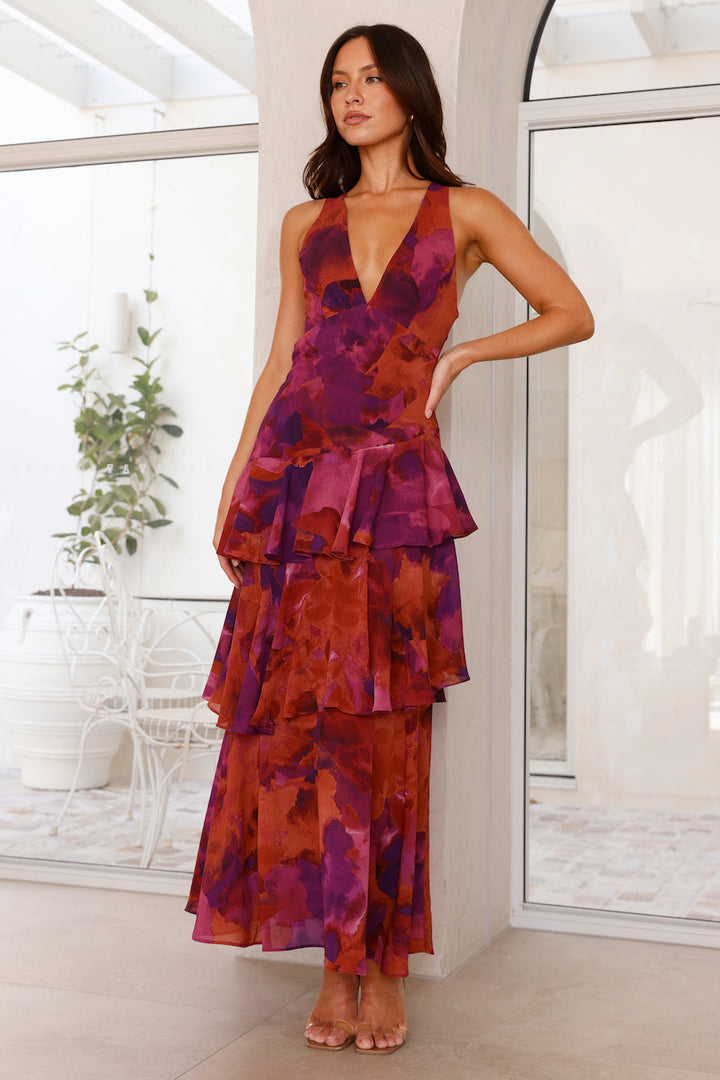 Marina - Rotes elegantes Langkleid mit Blüten